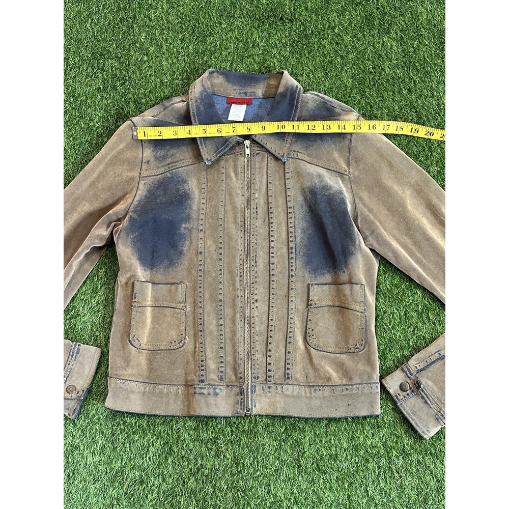 Vintage Y2K Denim‎ Jacket Women Large Tan Blue Ombré Faded Indie Bratz Identity - Picture 7 of 15